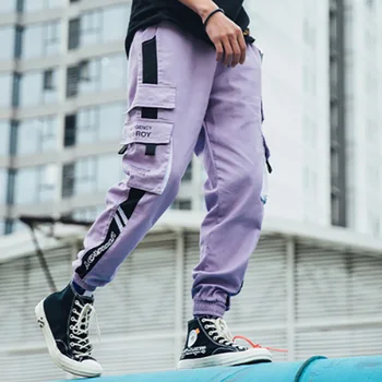 Hip-Hop Krovinių Kelnės Vyrams Streetwear Atsitiktinis Elastinga Juosmens Poilsiu Kelnės Vyrams Poilsiu Sweatpants Colorblock Harajuku Haremo Kelnės