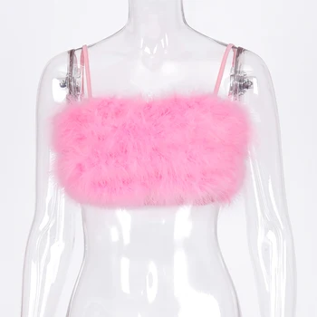 Hugcitar 2019 padirbtų kailių kratinys be rankovių vamzdis seksualus apkarpyti viršūnes rudens žiemos moterys rožinė streetwear pur komplektus camis