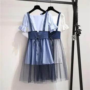 ICHOIX korėjos stiliaus akių suknelę 2 dalių rinkinys moterims vasarą 2 gabalas komplektus atsitiktinis sexy 2 gabalas sijonas nustatyti-line ilgi marškinėliai-suknelė