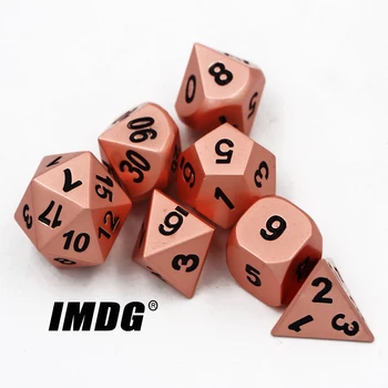 IMDG 7pcs/set Kūrybos RPG Žaidimas Kauliukais, Polyhedron Metalo Kauliukai DND Pearl Raudona, Vario Spalvos Skaitmeninis Žaidimas Kauliukai