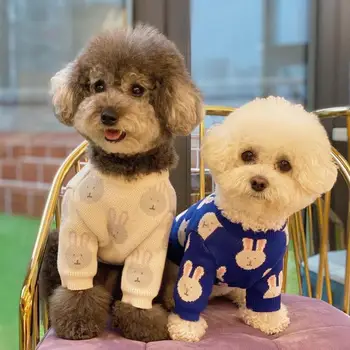 INS naujų korėjos mielas mėlynos ir baltos spalvos triušio rudenį ir žiemą šiltas, maži šunys šuo megztinis pet šiltas pagrindinių siūlų megztinis