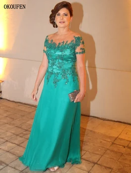 Ilgai Motinos Nuotakos Suknelės, Vestuvių 2021 trumpomis Rankovėmis, Žalia Aplikacijos Moterų iškilmingą vakarienę Kurti vestido de madrinha