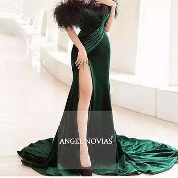 Ilgai Undinė Žalia arabų vakarinę Suknelę 2020 m. su Plunksna Ritininės Saudo Arabija Dubajus Maroko Oficialų Prom Šalies Chalatai
