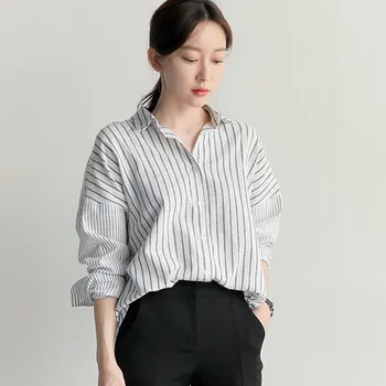 Ilgomis rankovėmis marškinėliai moterims topai dryžuota palaidinė blusas mujer de moda 2020 plius dydis moterų, palaidinės atsitiktinis laisvi marškinėliai chemise femme
