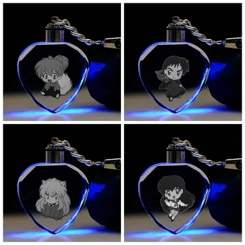 Inuyasha Q versija Širdies formos Anime LED Raktų pakabukai paketų prižiūrėtojų raktinę Kristalų Žaislas Pultelio Šviesos Keyholder Unisex Dovanos