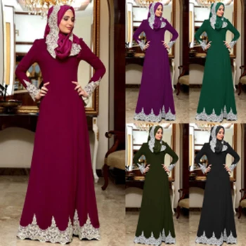 Islamo aprangos ponios drabužiai Islamo skraiste Musulmonų suknelė ponios atsitiktinis puoštas nėriniais suknelė Dubajus turkijos turbaną suknelė