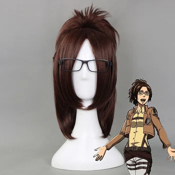 Išpuolis Titan Hange Zoe 40cm Trumpas Tiesiai Cosplay Perukai Moterims, Moteriška Netikrą Plaukų Anime Universalus Šalies Ruda+ Perukas Bžūp