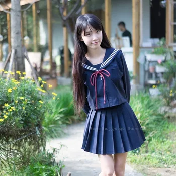 Japonų Stiliaus korėjos Kawaii JK Kostiumu Mergina, vidurinės Mokyklos karinio jūrų Laivyno Jūreivis Vienodą Moterų Plisuotas Sijonas, marškinėliai Topai Anime Cosplay Kostiumas