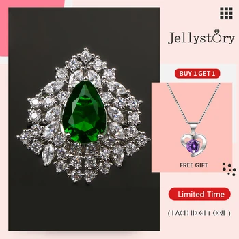 Jellystory Klasikinis pakabukai, žiedai su vandens lašo formos, smaragdas brangakmenio 925 sterlingas sidabro fine jewelry žiedas moterų vestuvių