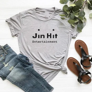 JinHit Pramogų Unisex Kpop T-Shirt Moterims, Mados Medvilnės, trumpomis Rankovėmis Marškinėlius Feminina Laiškas Išspausdintas moteriški marškinėliai