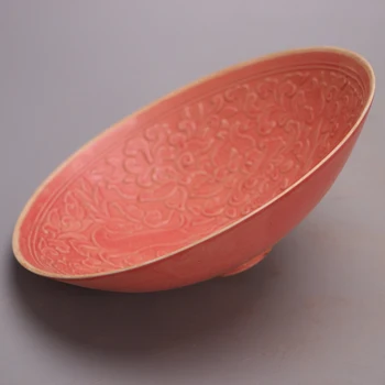 Jingdezhen antikvariniai porceliano (daina Ding krosnies raudona glazūra elnias nuotrauką, bambuko skrybėlę dubenį ir plokštės) folkloro rinkimo