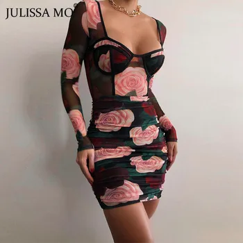 Julissa Mo Gėlių Spausdinti Akių Seksualių Moterų Suknelė 