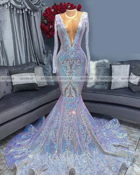 Juoda Mergina Prom Dresses 2020 Mielas ilgomis Rankovėmis Undinė Vien O-kaklo Užsakymą Afrikos Sidabro Blizgučiais Gala Prom Dress