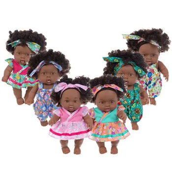 Juodas Juodosios Afrikos Kūdikių Modeliavimas Mielas, Garbanotas Juodas 20cm Vinilo vaikų Žaislų Boneca Kūdikis Reborn Drabužių Priedai Suknelė Berniukas Dovana