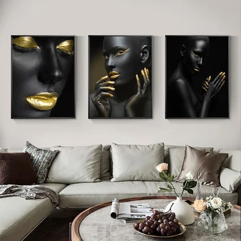 Juodojo Aukso Afrikos Moteris, Drobė, Tapyba Nuogas Moterų Menas, Plakatų ir grafikos Modernios Sienos Menas Nuotraukas Kambarį Namų Dekoro