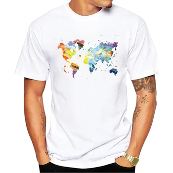 Juokinga Tees TEEHUB Hipster, Kad Corlorful Pasaulio Vyrų Marškinėliai trumpomis Rankovėmis Pasaulio Žemėlapis Atspausdintas Tshirts O-Kaklo Kietas Viršūnes