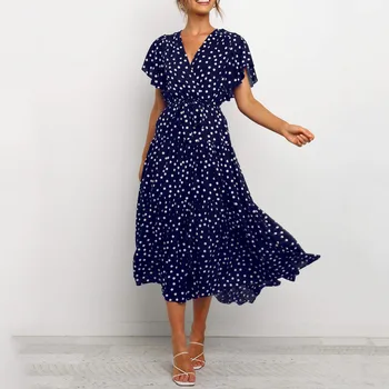 KANCOOLD suknelė Moterų V-Kaklo Polka Dot Maxi Suknelė Ponios Vasaros Paplūdimys Atostogų Gėlių Sundresses atsitiktinis nauja suknelė moterims 20627