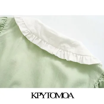 KPYTOMOA Moterų 2020 M. Saldus Mados Mygtuką-iki Klostuotas Mini Suknelė Vintage Atvartas Apykaklės Trumpas Rankovės Moterų Suknelės, Vestidos Mujer