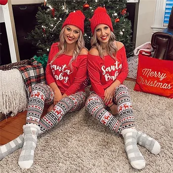 Kalėdų Kostiumai Moterų Pižama 2vnt Nustatyti Sleepwear Dryžuotas Kalėdos Spausdinti Ilgas Kelnes+ T-Marškinėliai, Pižamos Ponios Drabužiai Žiemos Pižama