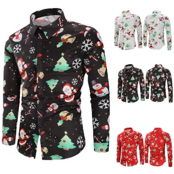 Kalėdų Kostiumas, Santa Spausdinti Marškiniai Vyrams, Atsitiktinis Ilgomis Rankovėmis Marškinėliai Slim
