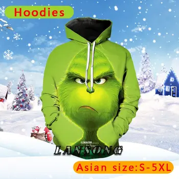 Kalėdų grinch hoodie palaidinukė 3d spausdinimo vyrų harajuku megztinis švarkas juokinga streetwear hip-hop sweatpants plius dydis drabužiai
