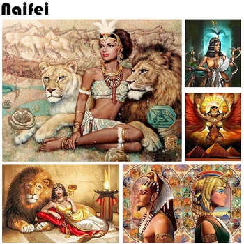 Karalienė Egiptas Ir Liūtas, Tigras 5D Diamond Tapybos kvadratiniu / Apvalus Deimantas Mozaika 