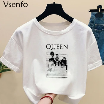 Karalienė Juosta Freddie Mercury Marškinėliai Moterims, Hip-Hop Trumpas Rankovės Streetwear Harajuku Atsitiktinis Muzika T-shirt Juokingi Grafikos Tees