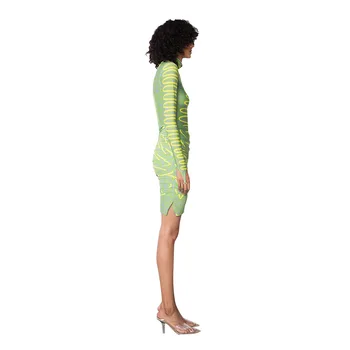 Karšto Stiliaus Moteris Skaitmeninė Spauda Mini Suknelė 2020 M. Rudenį Naujausią Lady Golfo Visą Rankovės Liesas Suknelės Fitneso Šalis Nešioti