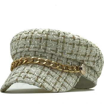 Karšto Vilnos skrybėlę bžūp moterų atsitiktinis streetwear virvę butas bžūp elegantiškas, kietas rudenį, žiemą šiltas Metalo grandinės beretė skrybėlę, moteris