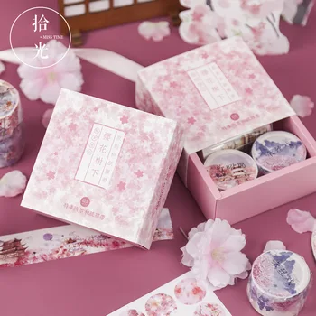 Kawaii Washi Popieriaus Izoliacine Juosta Kanceliarinės prekės Lipdukas Rinkinys (3 Rulonai Juostos, 3 Lapai Lipdukų) Gėlių 