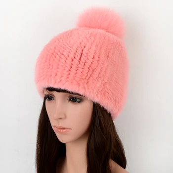 Kepurės Naujas Nekilnojamojo Audinės Kailio Megzti Stiliaus Moterims Pom Pom Fox Fur Kepuraitės Moterų Skrybėlę Žiemos Prabanga Ponios