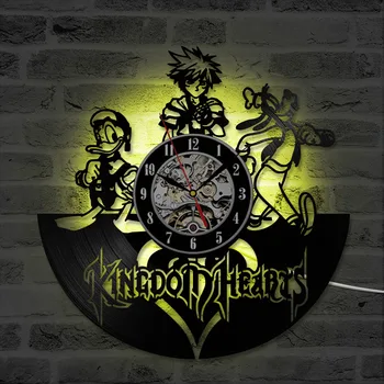 Kingdom Hearts Simbolių, Sienos Dekoratyvinis LED Laikrodis Tuščiaviduriai Vinilo Įrašas Kabo Sieninis Laikrodis Kūrybos Senovinės Sienos Meno Dekoro