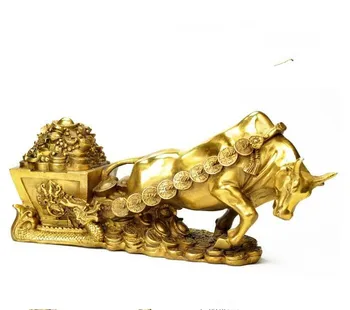 Kinija surinkimo bauda kūrinys, žalvario galvijų traukti Aukso MONETŲ turto statula