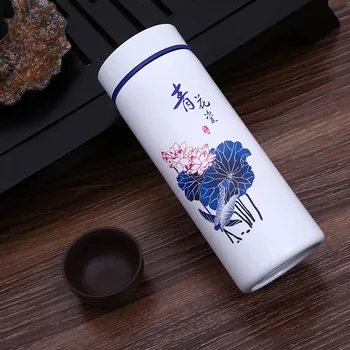 Kinijos Mėlynos ir Baltos Keramikos Vandens Butelis, Nerūdijančio Plieno, Ne Termosas Kolbą Lauko Nešiojamų Porceliano Gėrimo Butelis Taurė