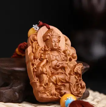 Kinijos Persiko Medžio Drožyba Lotus Lapų Guan Yin Kwan-yin Bodhisatvos Jojimo Dragon Išskirtinį Automobilio Raktų Pakabukas Pakabukas Krepšys