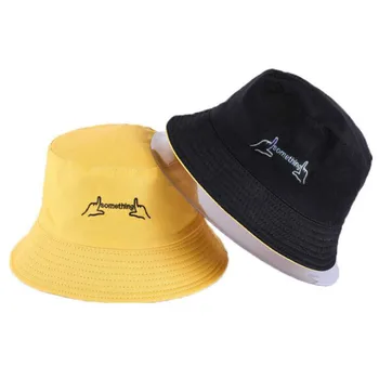 Kinų rašte siuvinėjimo grįžtamasis kibiro kepurę bžūp dviejų šoninių dėvėti vasaros skrybėlę medvilnės žvejybos hat lauko sporto, paplūdimio panamos vyrų