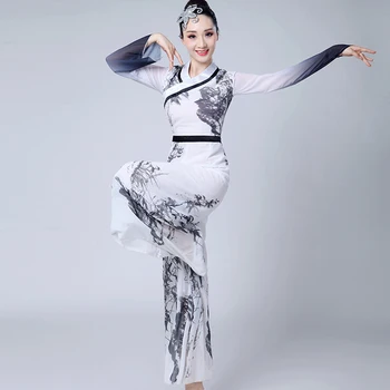 Klasikinio šokio kostiumai moterų suaugusiųjų elegantiškas naujojo Kinijos rašalo šokių drabužių nacionalinis veiklos Kinijos liaudies šokių drabužiai