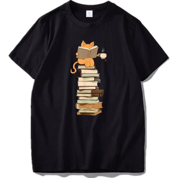 Knygos Katė Studijų Marškinėliai Jaunimo Grafinis Modelis Dovanų Marškinėlius Medvilnės ES Dydis Skaitmeninio Spausdinimo Viršūnes Tee Homme