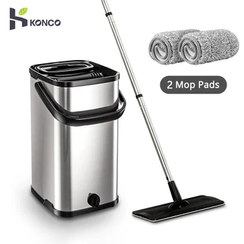 Konco Metalų Krepšelio Stumdomosios Mop gera priemonė Floor Cleaner Butas Mop 360 sukasi nustatyti mikropluošto mop Kibiras su 2 Pledai