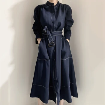 Korėjos elegantiškas OLIS standartinis antkaklis slim ilga suknelė moterims Rudens Žiemos dress moterų Slim-line kailis suknelė vestidos