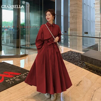 Korėjos stiliaus plisuotos swing suknelė tranšėjos paltai moterims 2020 naujas minkštas kokybės moterų slim viršutinių drabužių siuvimas, paltų su diržu