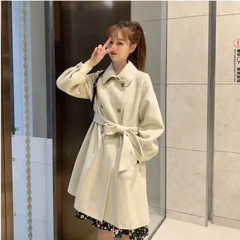 Korėjos versija laisvi ir universalus, vidutinio ilgio vilnoniai paltai moterims žiemos 2020 naujas storas šiltas kailis