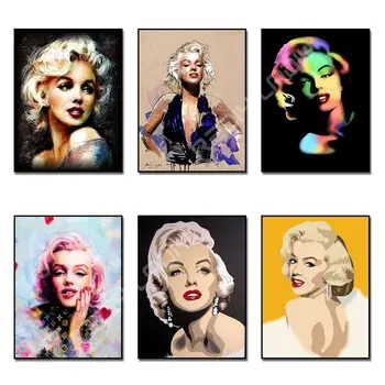 Kvadratiniu/Apvalus Deimantas Tapybos Marilyn Monroe Nuotraukos Strazdų Kryželiu Rinkiniai Diamond Mozaikos Rinkiniai Hobis ir Amatų