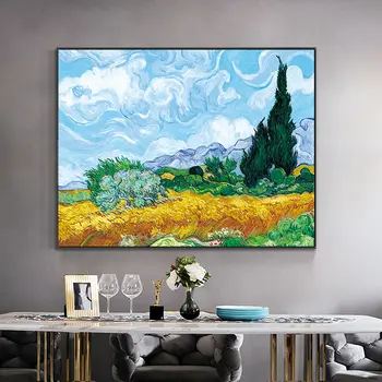 Kviečių Laukas Su Cypress Van Gogh Garsaus Aliejaus Tapybai, Drobė Spausdinti Šiaurės Plakatas Sienos Meno Nuotrauką Kambarį Namų Dekoro