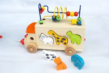 Kūdikių Medienos Žaislai Gyvūnų Karoliukai Autobusų Kūdikių Švietimo Gyvūnų Blokai Aplink, Karoliukais, Žaislų Blokai žaislai vaikams