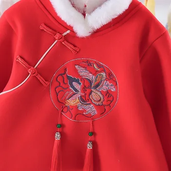 Kūdikių Mergaičių Drabužių Stiliaus Kinijos Naujųjų Metų Suknelė Siuvinėjimo Gėlių Kutas Storio Padirbtų Kailių V Kaklo Kelio Ilgio Linija Šalys Skraiste
