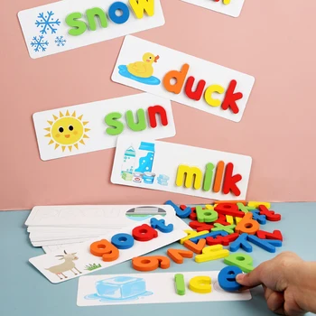 Kūdikių Montessori Rašybos žodį žaidimas, Mediniai Žaislai, Ankstyvo Mokymosi Dėlionės Raidžių Alfabetą Įspūdį Ikimokyklinio Ugdymo Žaislai Berniukas Mergaitė