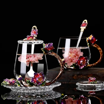 Kūrybinės emalio spalva vandens puodelį gėlių arbatos puodelio sulčių, kavos puodelį, karščiui atsparaus stiklo vandens puodelis namų drinkware graži dovana