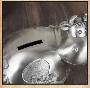 Kūrybos karvės formos lydinio alavo metalo piggy bank pinigų dėžutės metalinės monetos, banko taupymo dėžutė monetai CXG001