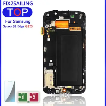 LCD Ekranas AMOLED Testuotas Darbo LCD Jutiklinio Ekrano Rėmelis skaitmeninis keitiklis Surinkimo Samsung Galaxy S6 Krašto G925F G925A G925P